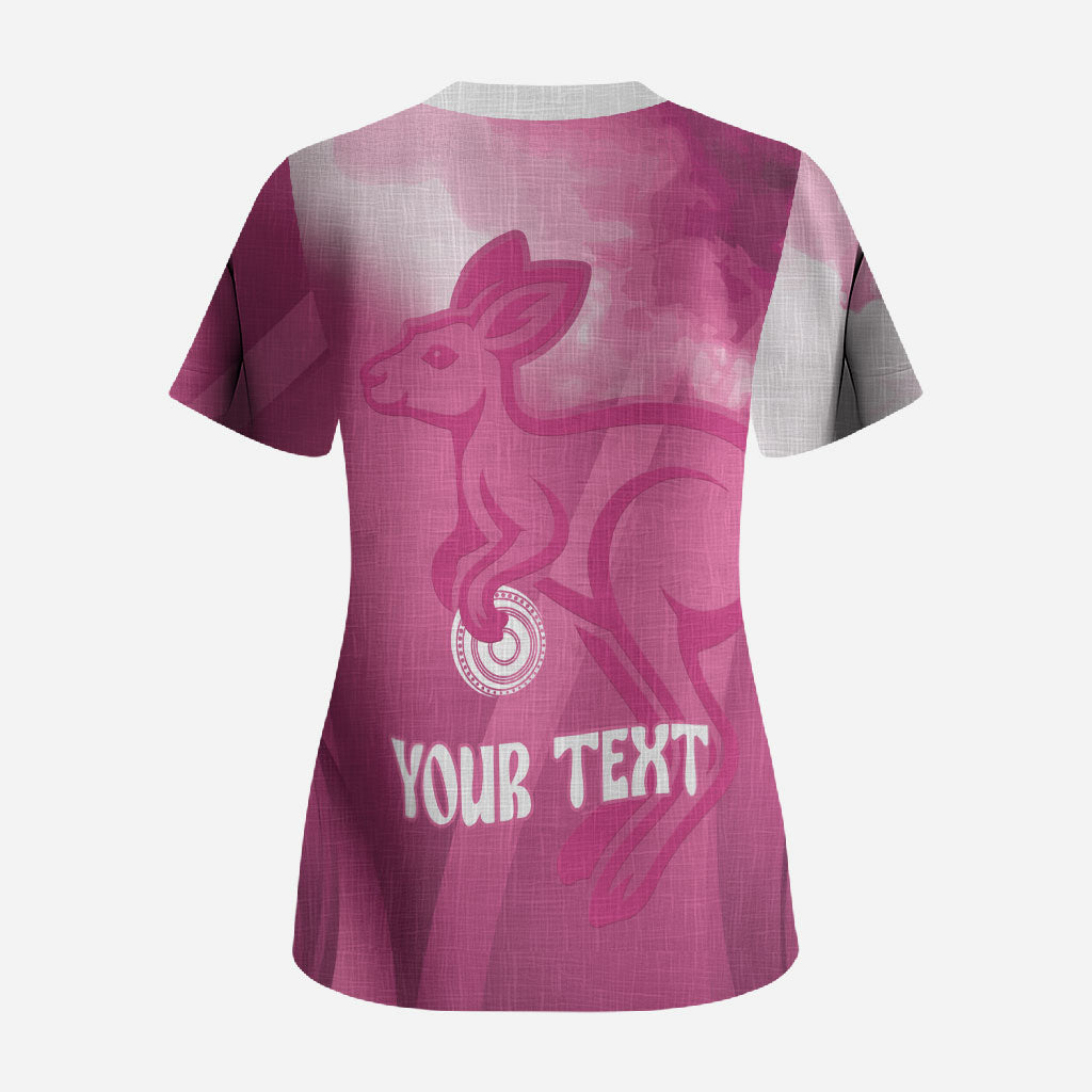 Bowls Australia Breast Cancer Personalised Scrub Top Aussie Kangaroo Marble Sporty
