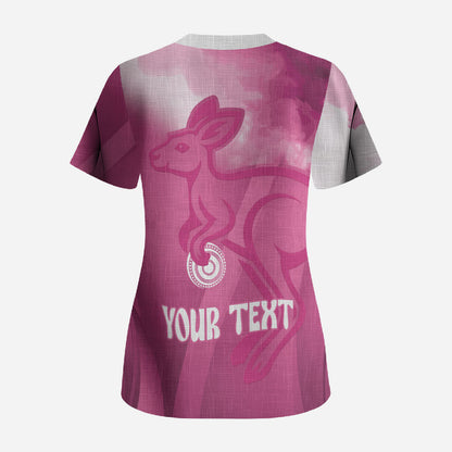Bowls Australia Breast Cancer Personalised Scrub Top Aussie Kangaroo Marble Sporty