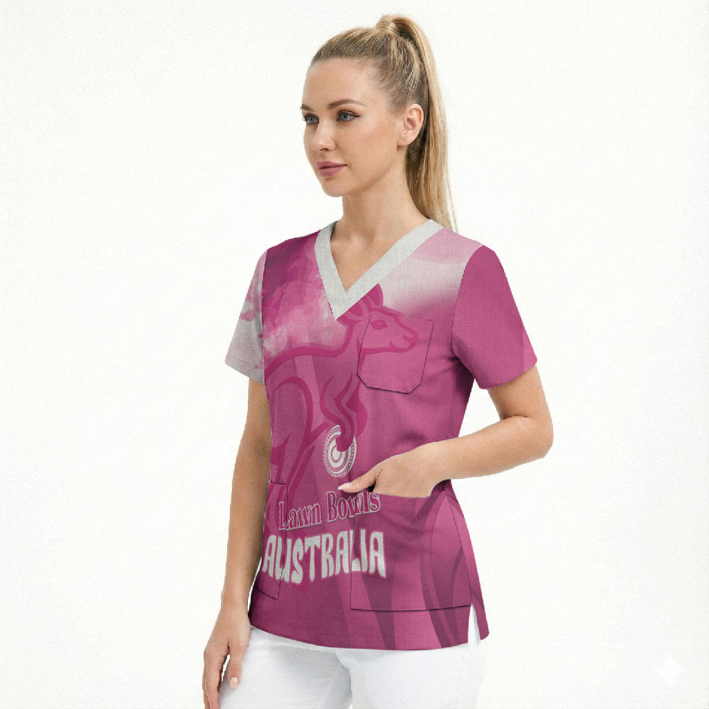 Bowls Australia Breast Cancer Personalised Scrub Top Aussie Kangaroo Marble Sporty