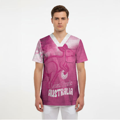 Bowls Australia Breast Cancer Personalised Scrub Top Aussie Kangaroo Marble Sporty