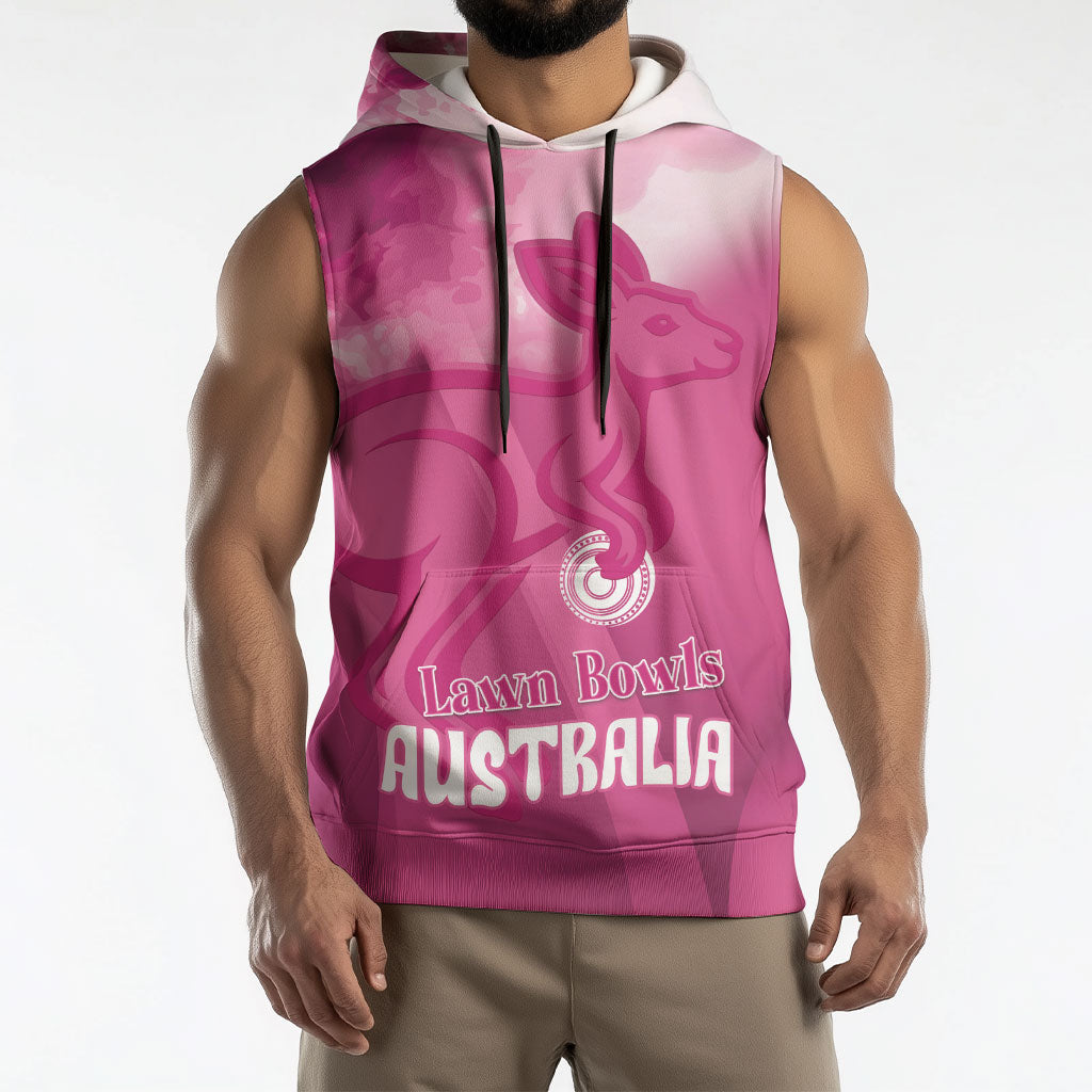 Bowls Australia Breast Cancer Personalised Sleeveless Hoodie Aussie Kangaroo Marble Sporty