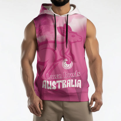 Bowls Australia Breast Cancer Personalised Sleeveless Hoodie Aussie Kangaroo Marble Sporty