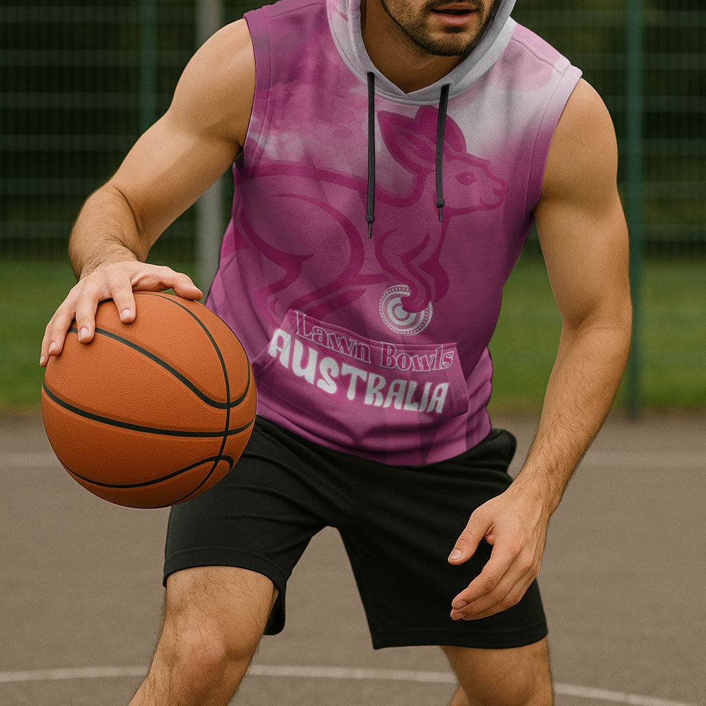 Bowls Australia Breast Cancer Personalised Sleeveless Hoodie Aussie Kangaroo Marble Sporty