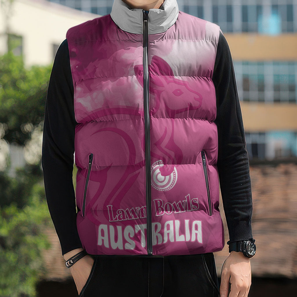 Bowls Australia Breast Cancer Personalised Sleeveless Puffer Jacket Aussie Kangaroo Marble Sporty