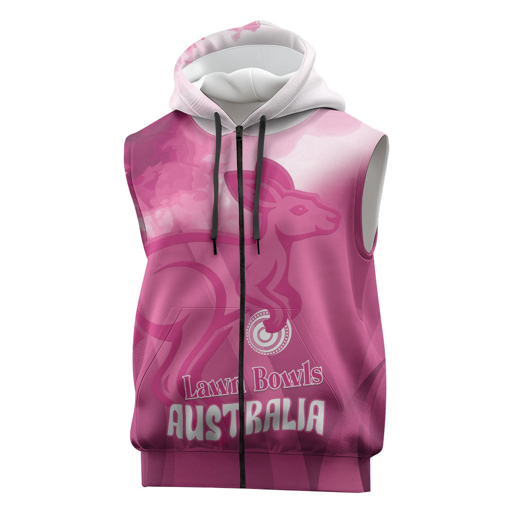 Bowls Australia Breast Cancer Personalised Sleeveless Zip Hoodie Aussie Kangaroo Marble Sporty