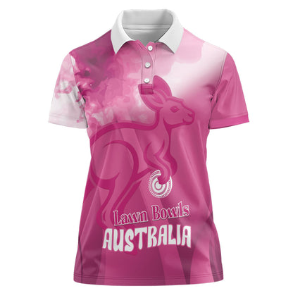 Bowls Australia Breast Cancer Personalised Women Polo Shirt Aussie Kangaroo Marble Sporty