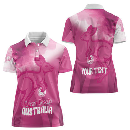 Bowls Australia Breast Cancer Personalised Women Polo Shirt Aussie Kangaroo Marble Sporty