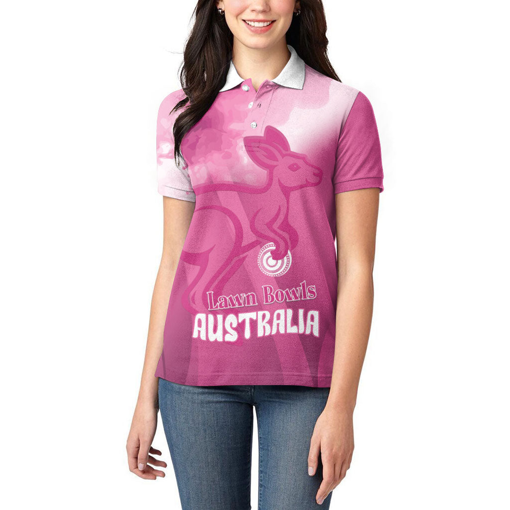 Bowls Australia Breast Cancer Personalised Women Polo Shirt Aussie Kangaroo Marble Sporty