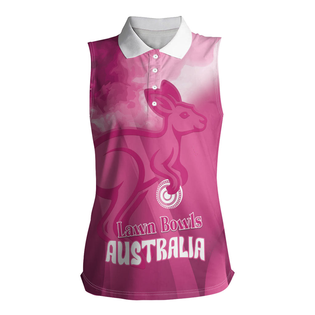 Bowls Australia Breast Cancer Personalised Women Sleeveless Polo Shirt Aussie Kangaroo Marble Sporty