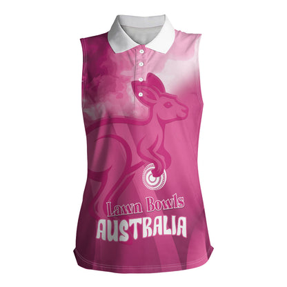 Bowls Australia Breast Cancer Personalised Women Sleeveless Polo Shirt Aussie Kangaroo Marble Sporty