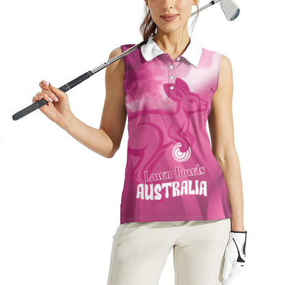 Bowls Australia Breast Cancer Personalised Women Sleeveless Polo Shirt Aussie Kangaroo Marble Sporty