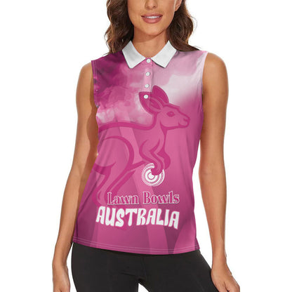 Bowls Australia Breast Cancer Personalised Women Sleeveless Polo Shirt Aussie Kangaroo Marble Sporty