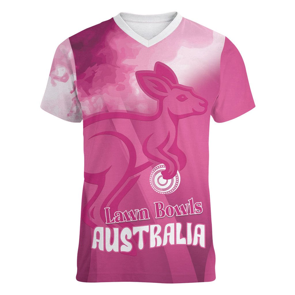 Bowls Australia Breast Cancer Personalised Women V-Neck T-Shirt Aussie Kangaroo Marble Sporty
