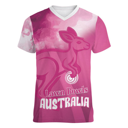 Bowls Australia Breast Cancer Personalised Women V-Neck T-Shirt Aussie Kangaroo Marble Sporty
