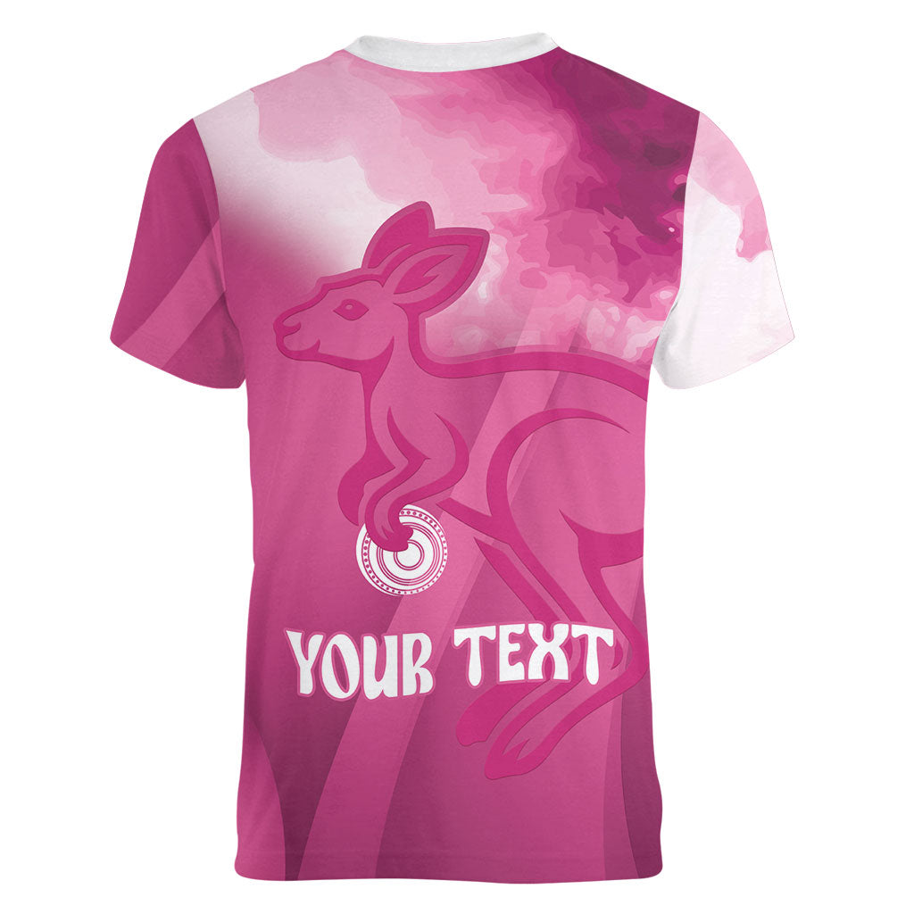 Bowls Australia Breast Cancer Personalised Women V-Neck T-Shirt Aussie Kangaroo Marble Sporty