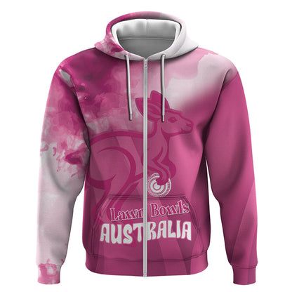 Bowls Australia Breast Cancer Personalised Zip Hoodie Aussie Kangaroo Marble Sporty