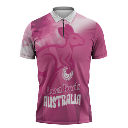 Bowls Australia Breast Cancer Personalised Zipper Polo Shirt Aussie Kangaroo Marble Sporty