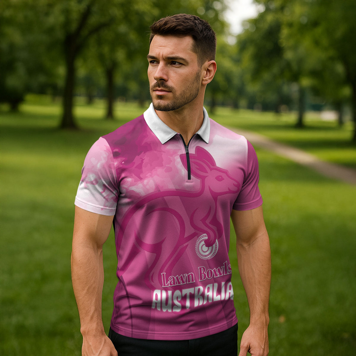 Bowls Australia Breast Cancer Personalised Zipper Polo Shirt Aussie Kangaroo Marble Sporty
