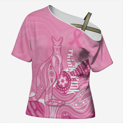 Australia Soccer Breast Cancer Custom Cross Shoulder Shirt Think Pink Aussie Opal Aboriginal Art