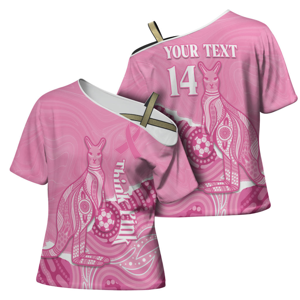 Australia Soccer Breast Cancer Custom Cross Shoulder Shirt Think Pink Aussie Opal Aboriginal Art
