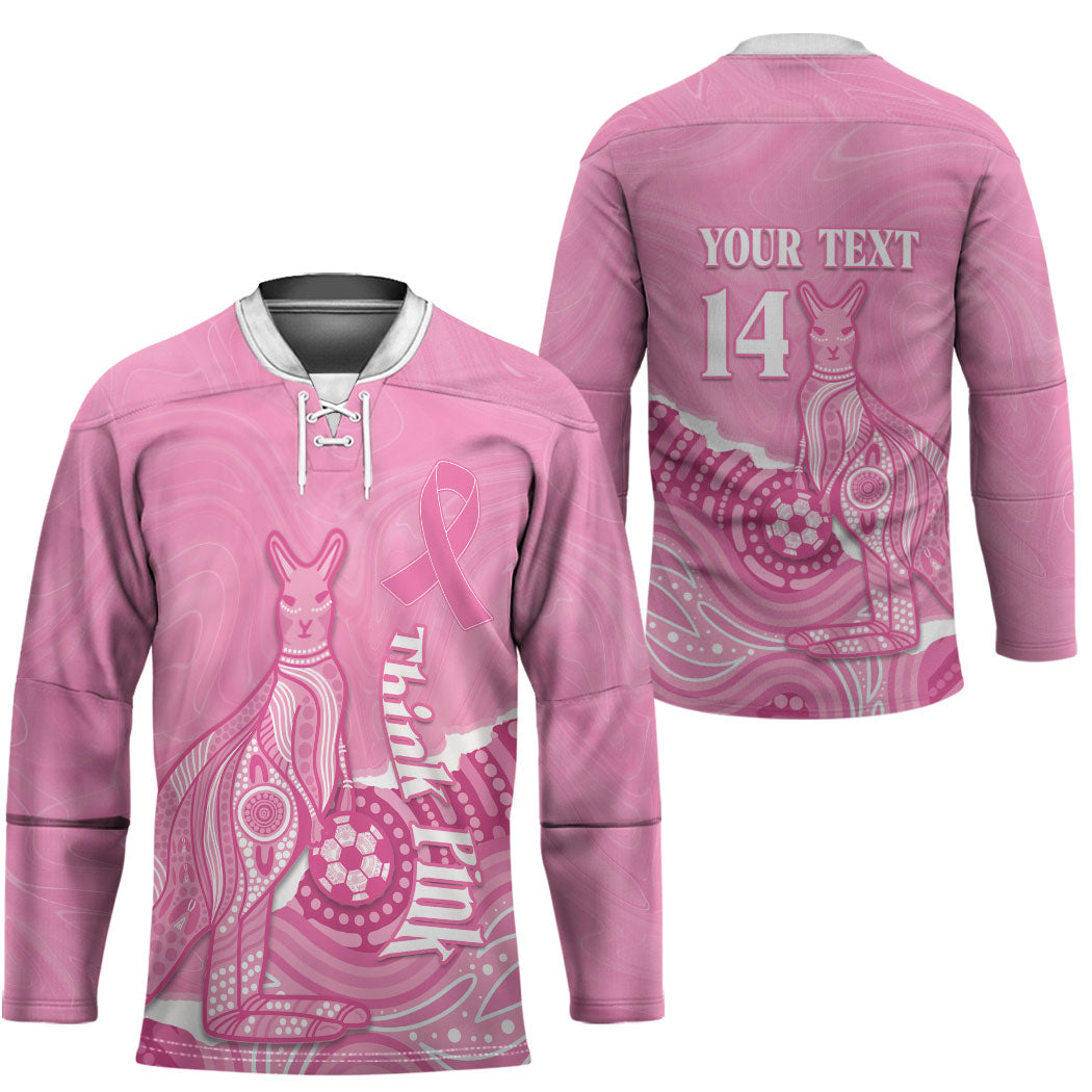 Australia Soccer Breast Cancer Custom Hockey Jersey Think Pink Aussie Opal Aboriginal Art