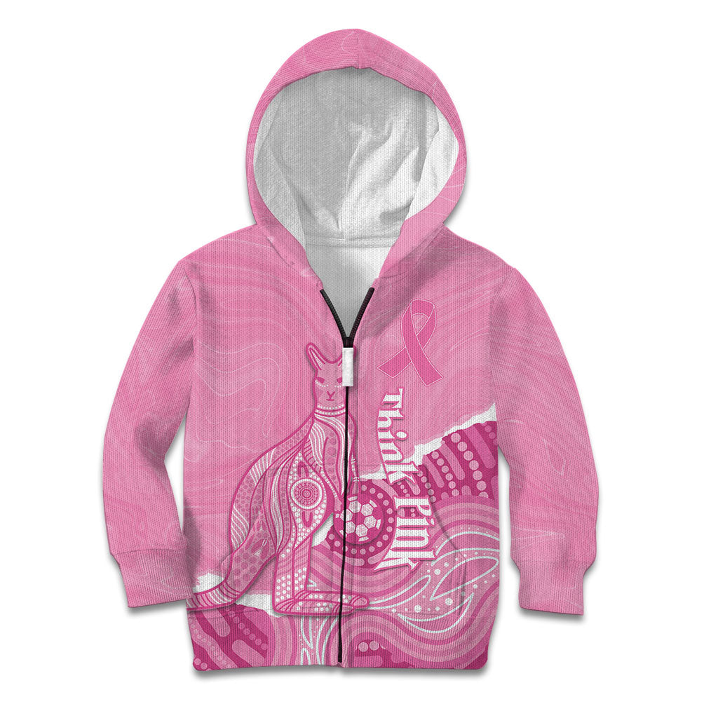 Australia Soccer Breast Cancer Custom Kid Hoodie Think Pink Aussie Opal Aboriginal Art