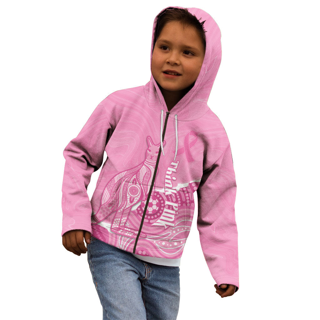 Australia Soccer Breast Cancer Custom Kid Hoodie Think Pink Aussie Opal Aboriginal Art