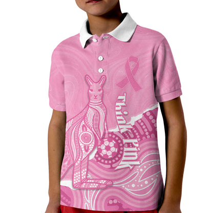 Australia Soccer Breast Cancer Custom Kid Polo Shirt Think Pink Aussie Opal Aboriginal Art