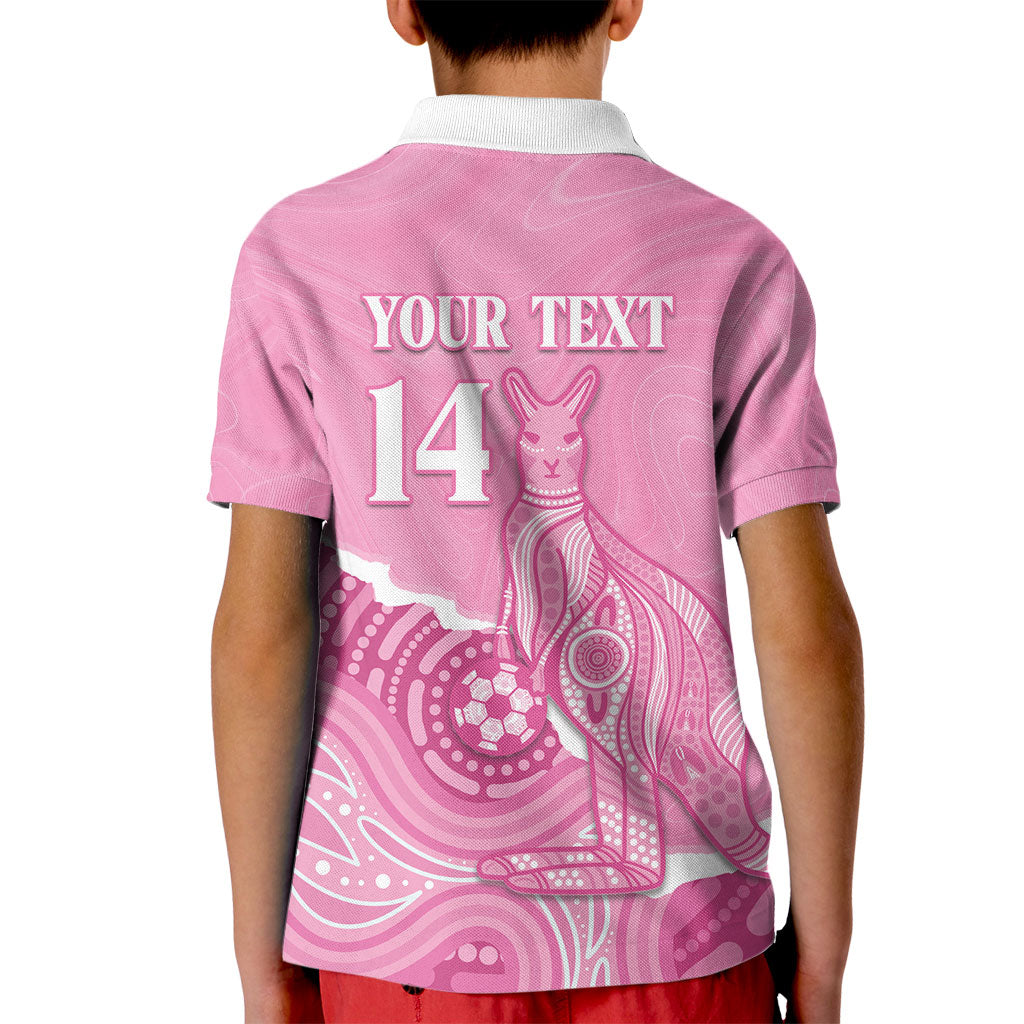 Australia Soccer Breast Cancer Custom Kid Polo Shirt Think Pink Aussie Opal Aboriginal Art