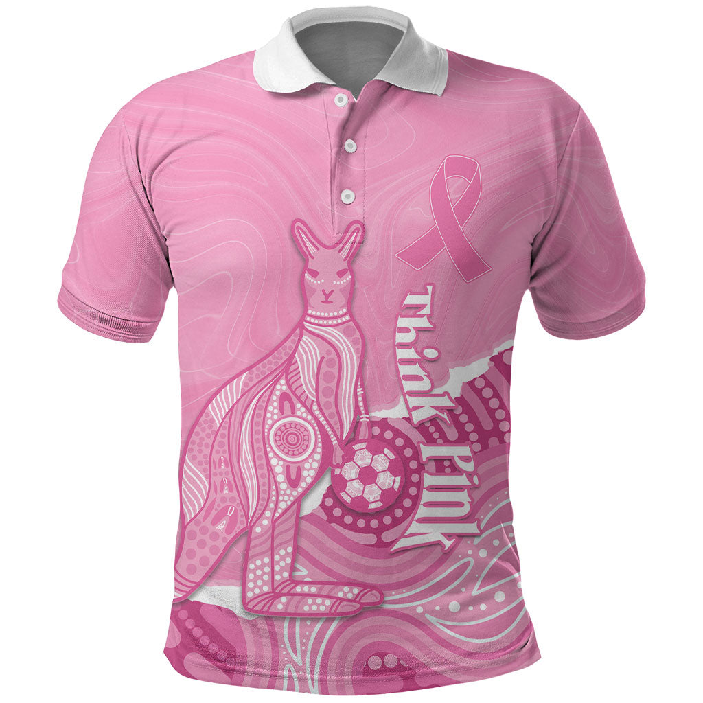 Australia Soccer Breast Cancer Custom Polo Shirt Think Pink Aussie Opal Aboriginal Art
