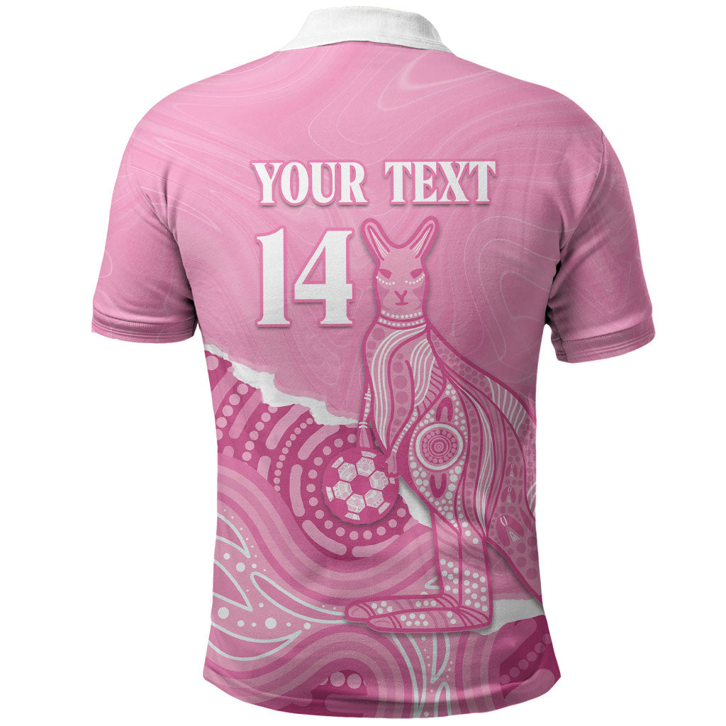 Australia Soccer Breast Cancer Custom Polo Shirt Think Pink Aussie Opal Aboriginal Art