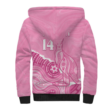 Australia Soccer Breast Cancer Custom Sherpa Hoodie Think Pink Aussie Opal Aboriginal Art