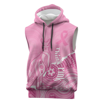 Australia Soccer Breast Cancer Custom Sleeveless Hoodie Think Pink Aussie Opal Aboriginal Art