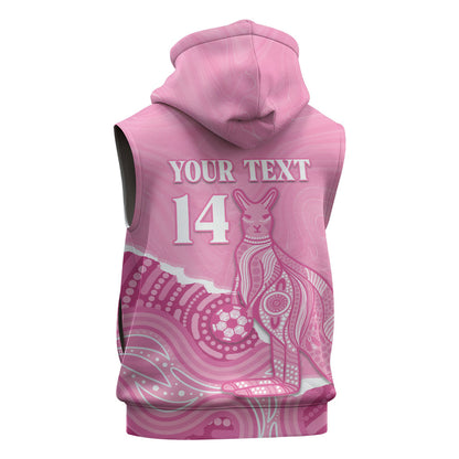 Australia Soccer Breast Cancer Custom Sleeveless Hoodie Think Pink Aussie Opal Aboriginal Art