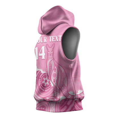 Australia Soccer Breast Cancer Custom Sleeveless Hoodie Think Pink Aussie Opal Aboriginal Art