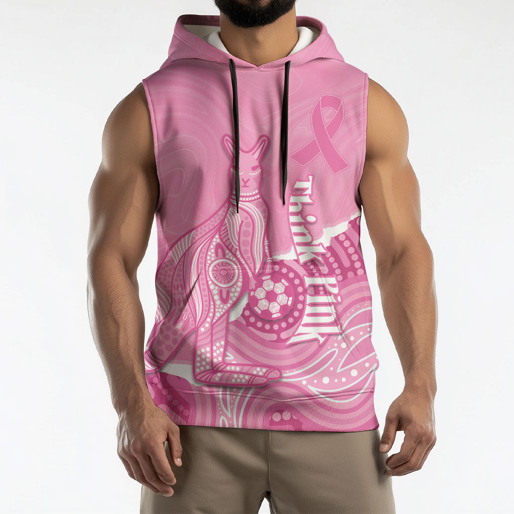 Australia Soccer Breast Cancer Custom Sleeveless Hoodie Think Pink Aussie Opal Aboriginal Art