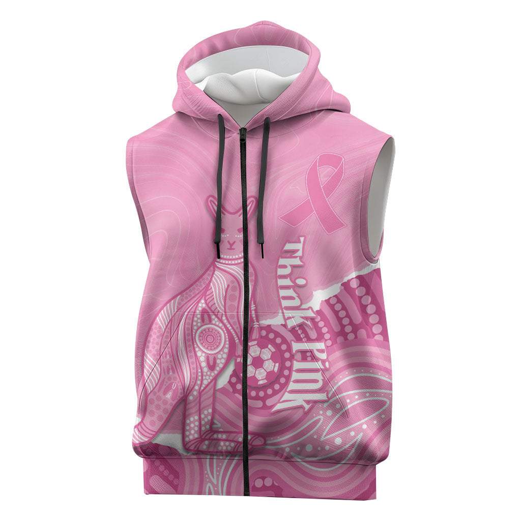 Australia Soccer Breast Cancer Custom Sleeveless Zip Hoodie Think Pink Aussie Opal Aboriginal Art
