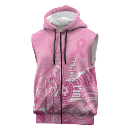 Australia Soccer Breast Cancer Custom Sleeveless Zip Hoodie Think Pink Aussie Opal Aboriginal Art