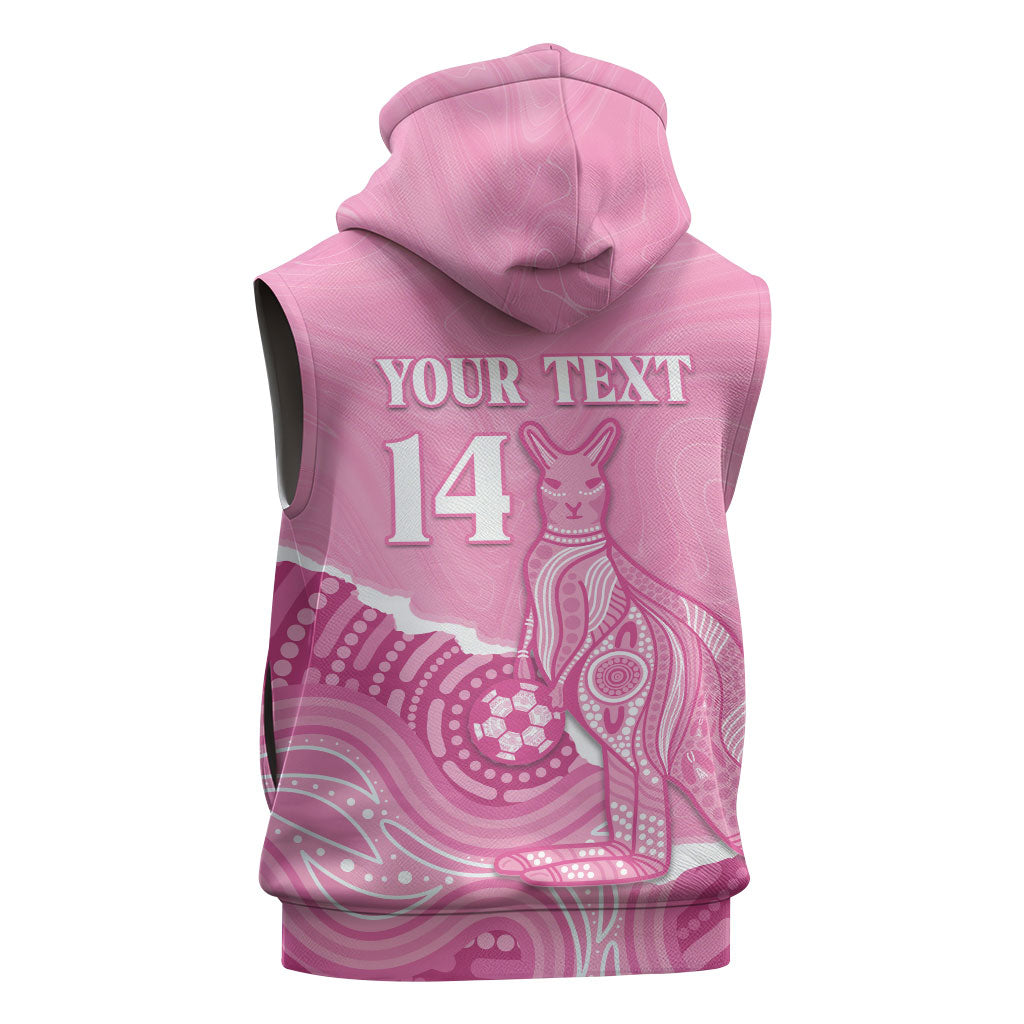 Australia Soccer Breast Cancer Custom Sleeveless Zip Hoodie Think Pink Aussie Opal Aboriginal Art