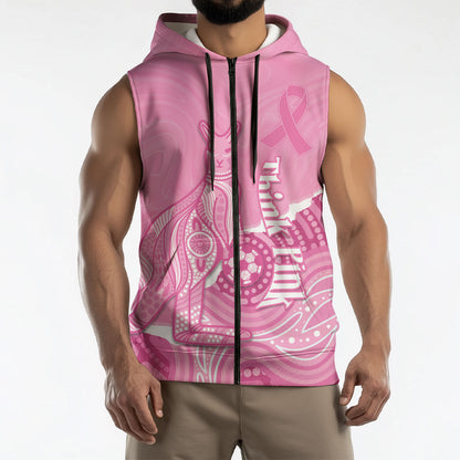 Australia Soccer Breast Cancer Custom Sleeveless Zip Hoodie Think Pink Aussie Opal Aboriginal Art