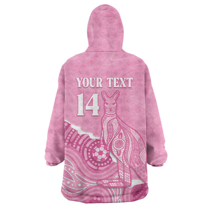 Australia Soccer Breast Cancer Custom Wearable Blanket Hoodie Think Pink Aussie Opal Aboriginal Art