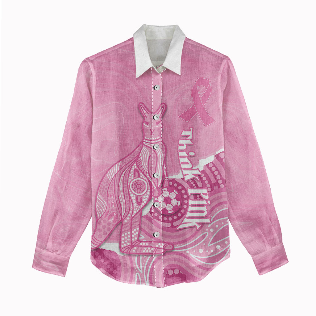 Australia Soccer Breast Cancer Custom Women Casual Shirt Think Pink Aussie Opal Aboriginal Art