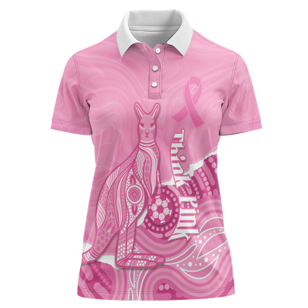Australia Soccer Breast Cancer Custom Women Polo Shirt Think Pink Aussie Opal Aboriginal Art