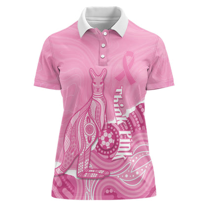 Australia Soccer Breast Cancer Custom Women Polo Shirt Think Pink Aussie Opal Aboriginal Art