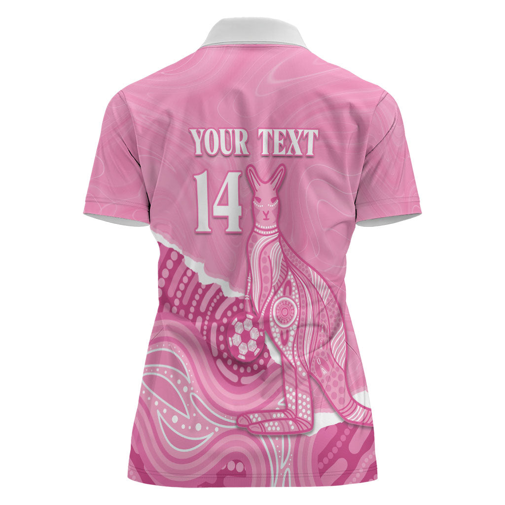 Australia Soccer Breast Cancer Custom Women Polo Shirt Think Pink Aussie Opal Aboriginal Art
