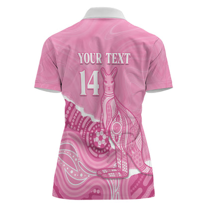 Australia Soccer Breast Cancer Custom Women Polo Shirt Think Pink Aussie Opal Aboriginal Art