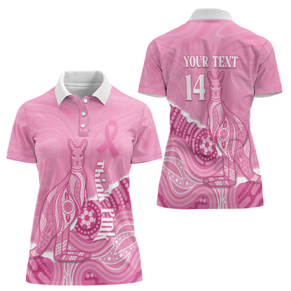 Australia Soccer Breast Cancer Custom Women Polo Shirt Think Pink Aussie Opal Aboriginal Art