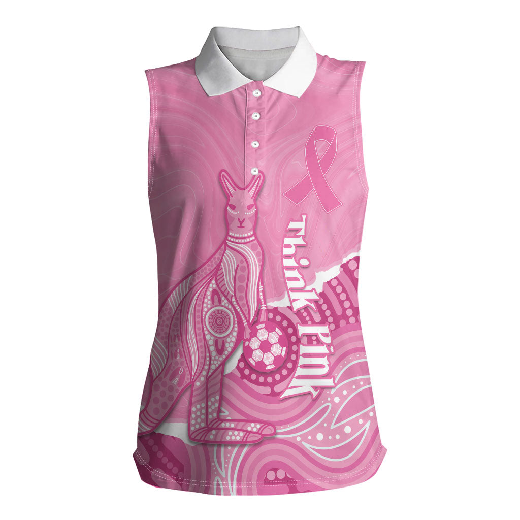 Australia Soccer Breast Cancer Custom Women Sleeveless Polo Shirt Think Pink Aussie Opal Aboriginal Art