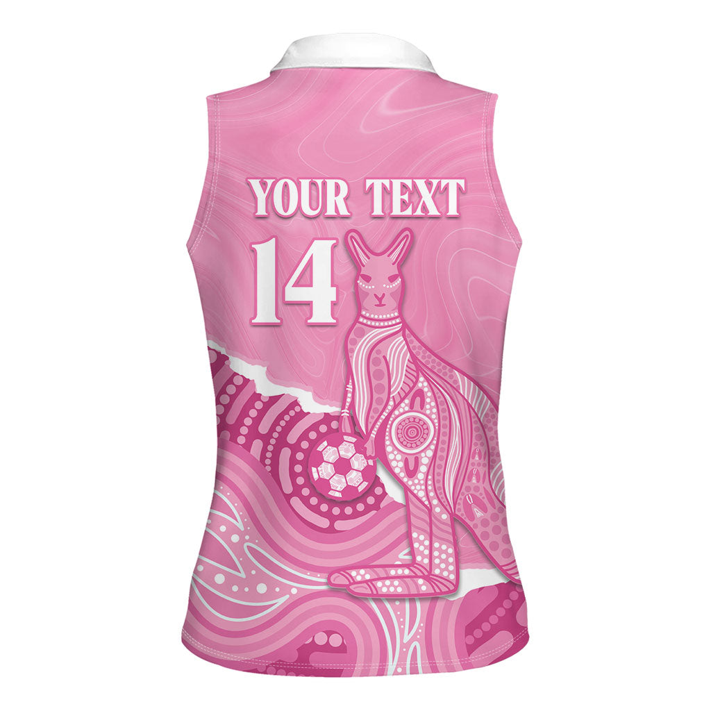 Australia Soccer Breast Cancer Custom Women Sleeveless Polo Shirt Think Pink Aussie Opal Aboriginal Art