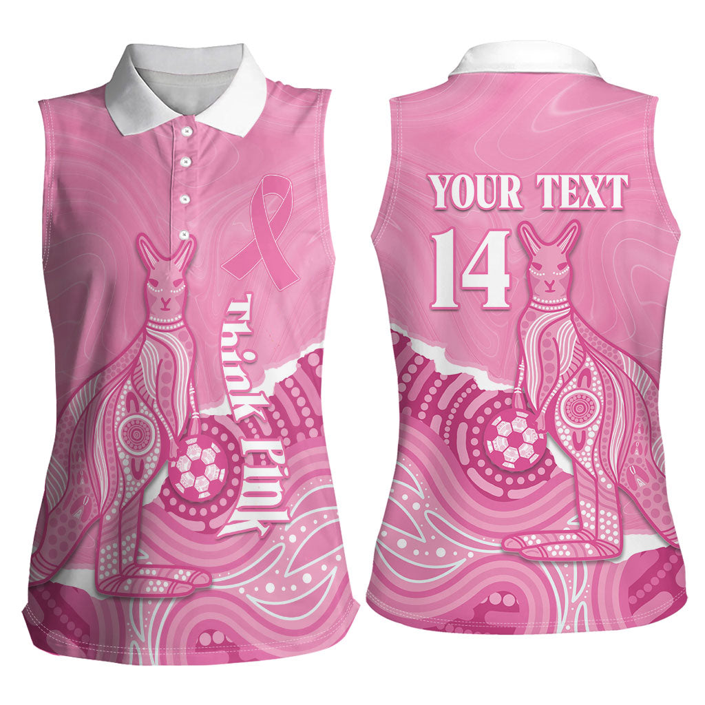 Australia Soccer Breast Cancer Custom Women Sleeveless Polo Shirt Think Pink Aussie Opal Aboriginal Art
